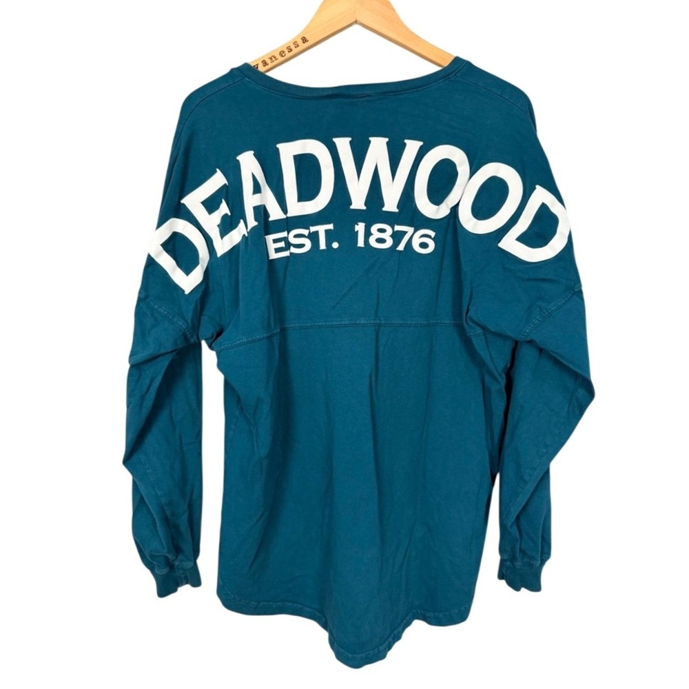 Spirit Jersey Deadwood Est 1876 Teal Long Sleeve V‎ Neck Shirt Top Size M